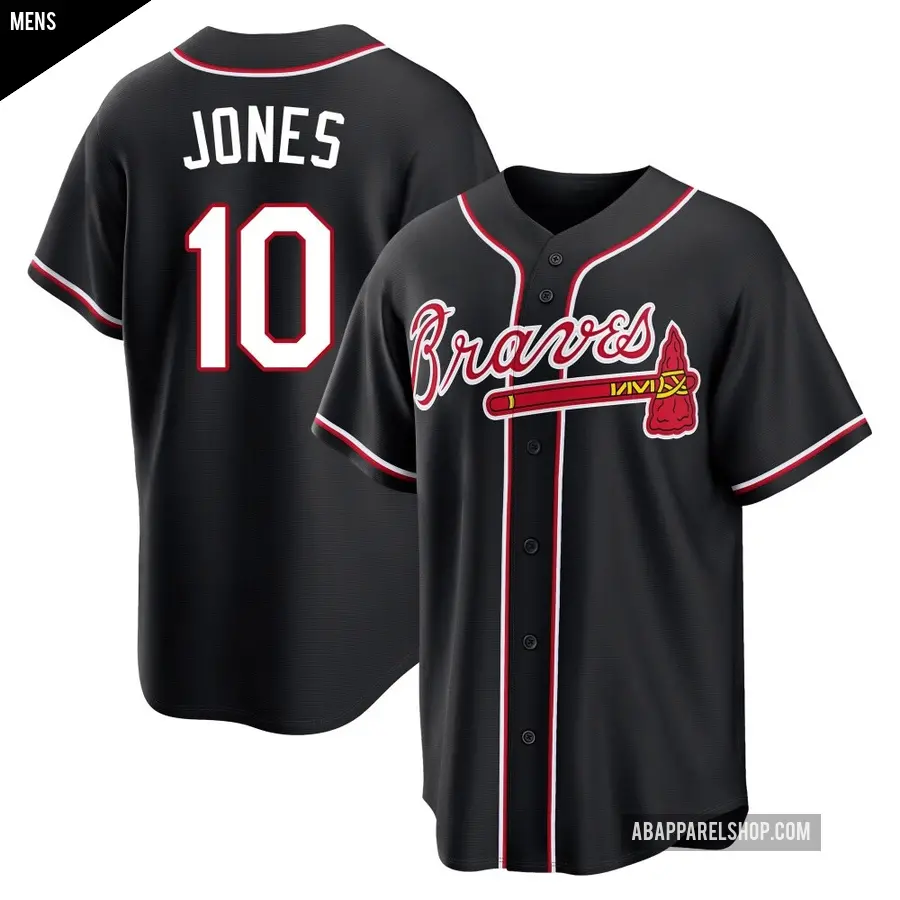 Men's Atlanta Braves ＃10 Chipper Jones Replica Black Fashion Out Jersey
