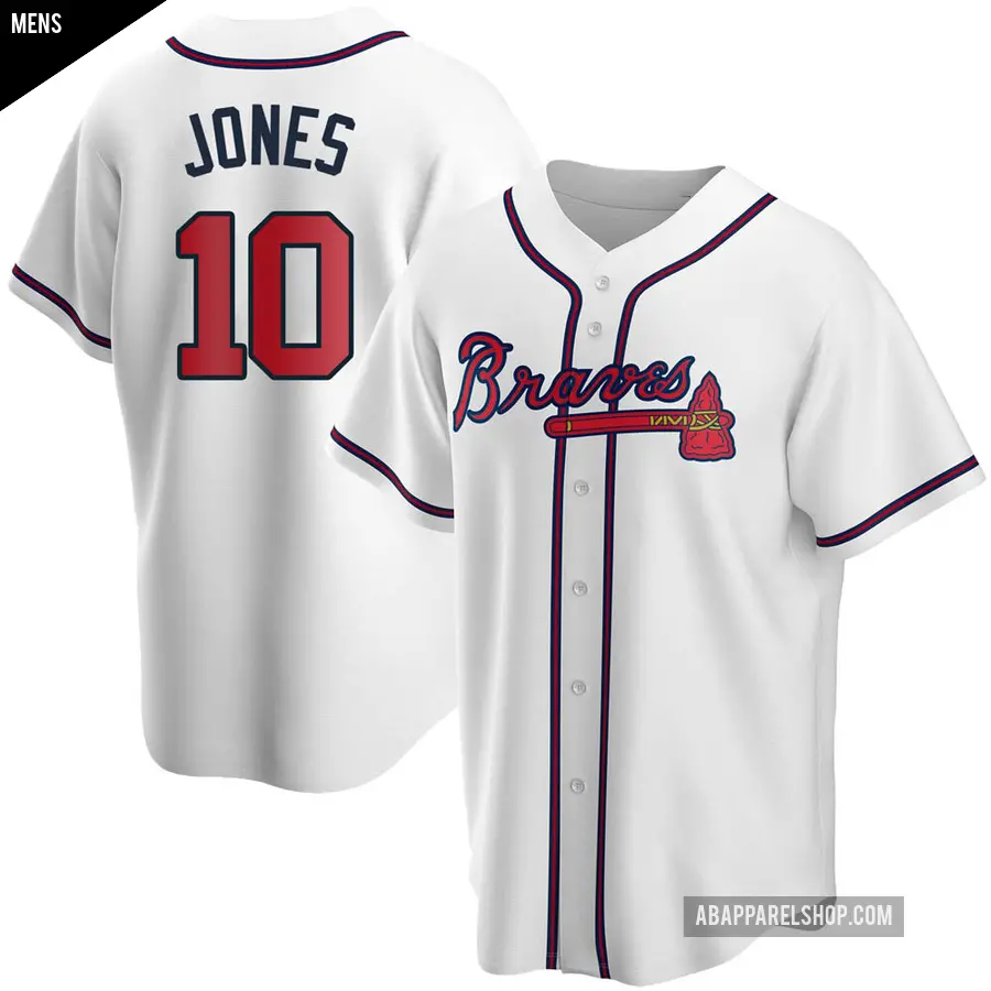 Men's Atlanta Braves ＃10 Chipper Jones Replica White Home Jersey