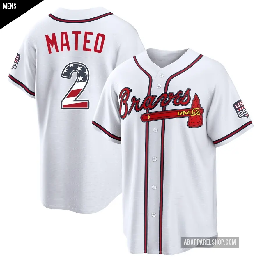Men's Atlanta Braves ＃2 Jorge Mateo Limited White USA 250 Fourth Of July Home Stadium Jersey