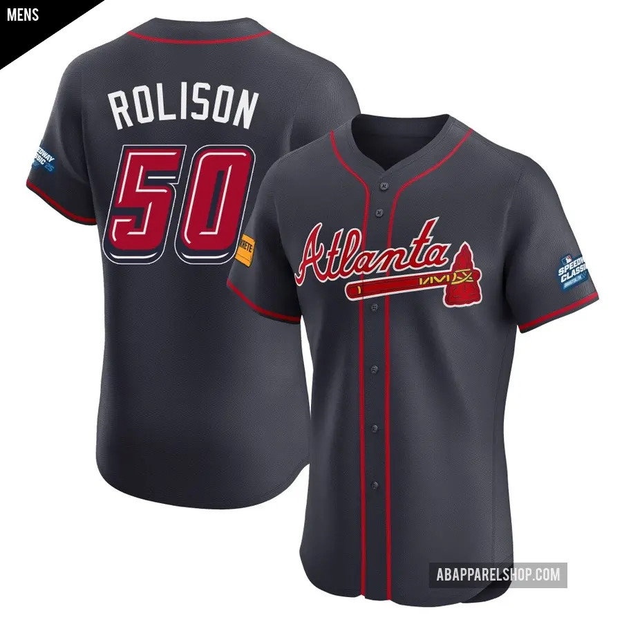 Men's Atlanta Braves ＃50 Ryan Rolison Elite Navy 2025 Speedway Classic Alternate Jersey