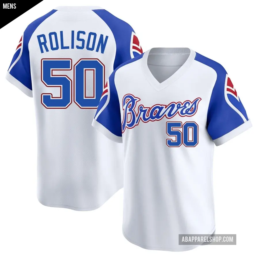 Men's Atlanta Braves ＃50 Ryan Rolison Limited White Throwback Cooperstown Collection Jersey