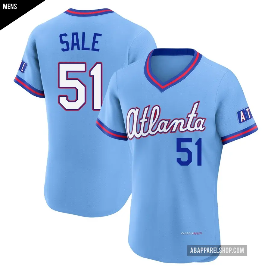 Men's Atlanta Braves ＃51 Chris Sale Authentic Blue Powder 2026 City Connect Stadium Jersey