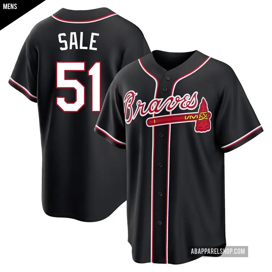 Men's Atlanta Braves ＃51 Chris Sale Replica Black Fashion Out Jersey