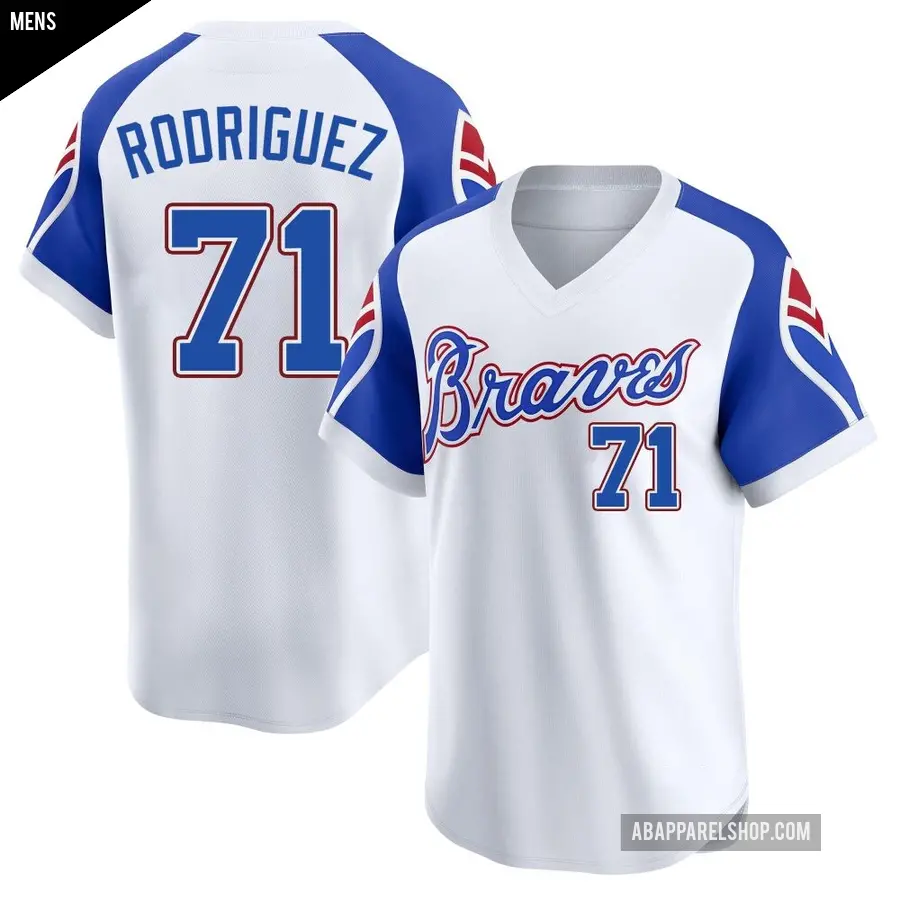 Men's Atlanta Braves ＃71 Carlos Rodriguez Limited White Throwback Cooperstown Collection Jersey