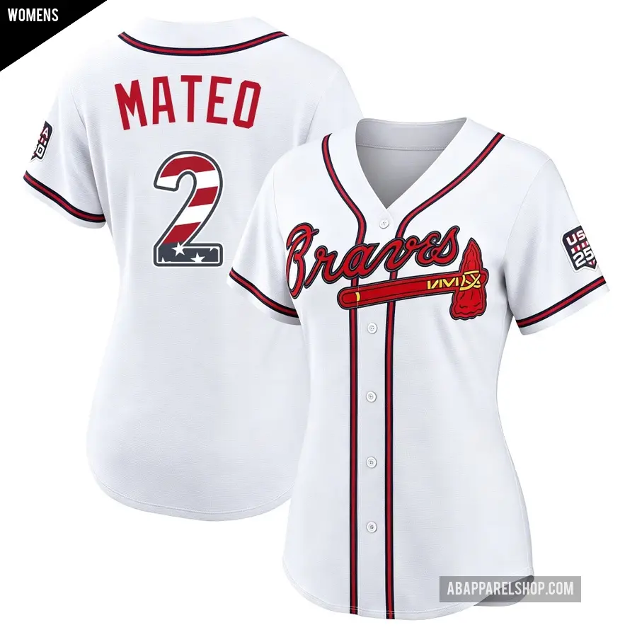 Women's Atlanta Braves ＃2 Jorge Mateo Limited White USA 250 Fourth Of July Home Stadium Jersey