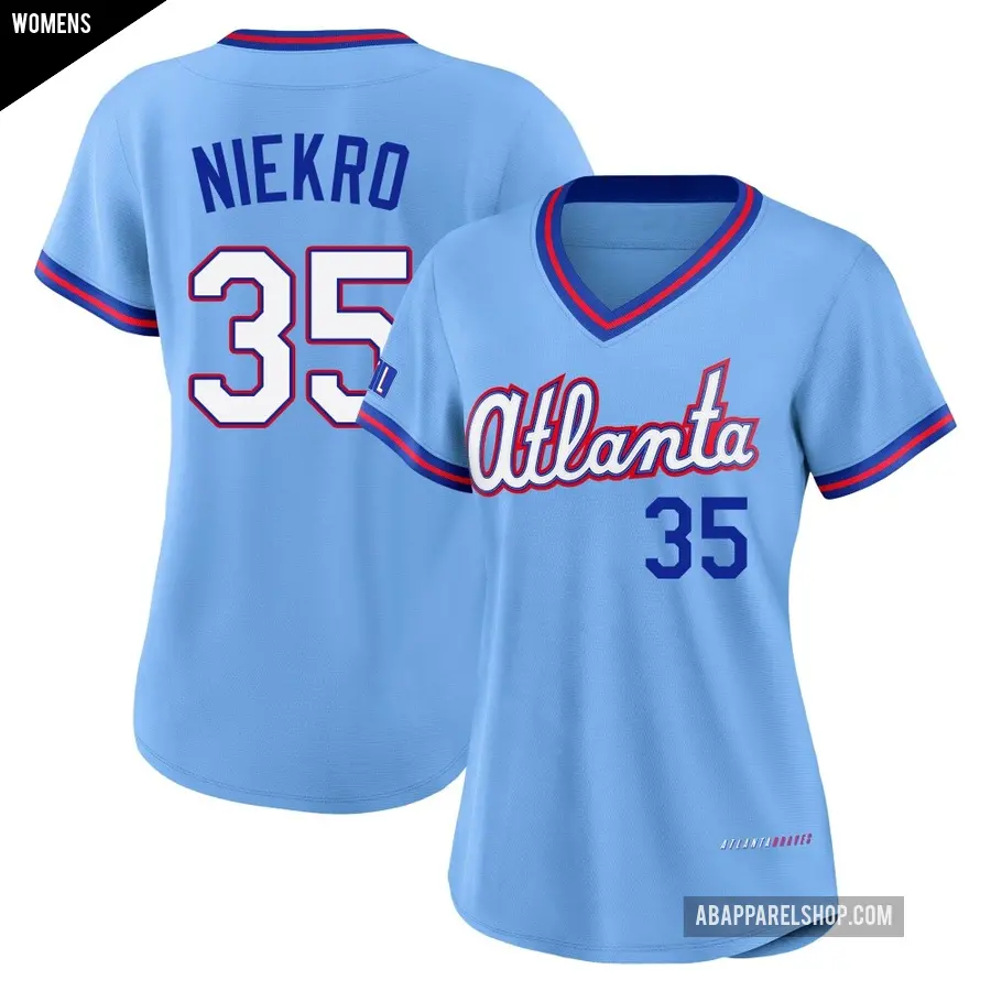 Women's Atlanta Braves ＃35 Phil Niekro Limited Blue Powder 2026 City Connect Stadium Jersey