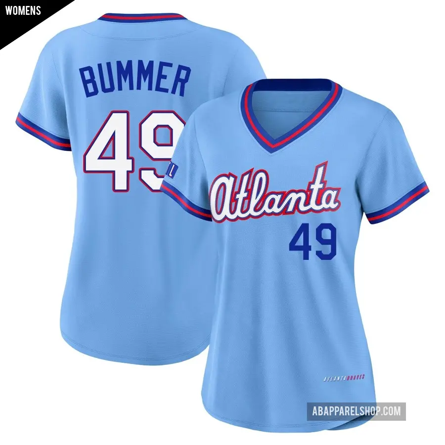 Women's Atlanta Braves ＃49 Aaron Bummer Limited Blue Powder 2026 City Connect Stadium Jersey