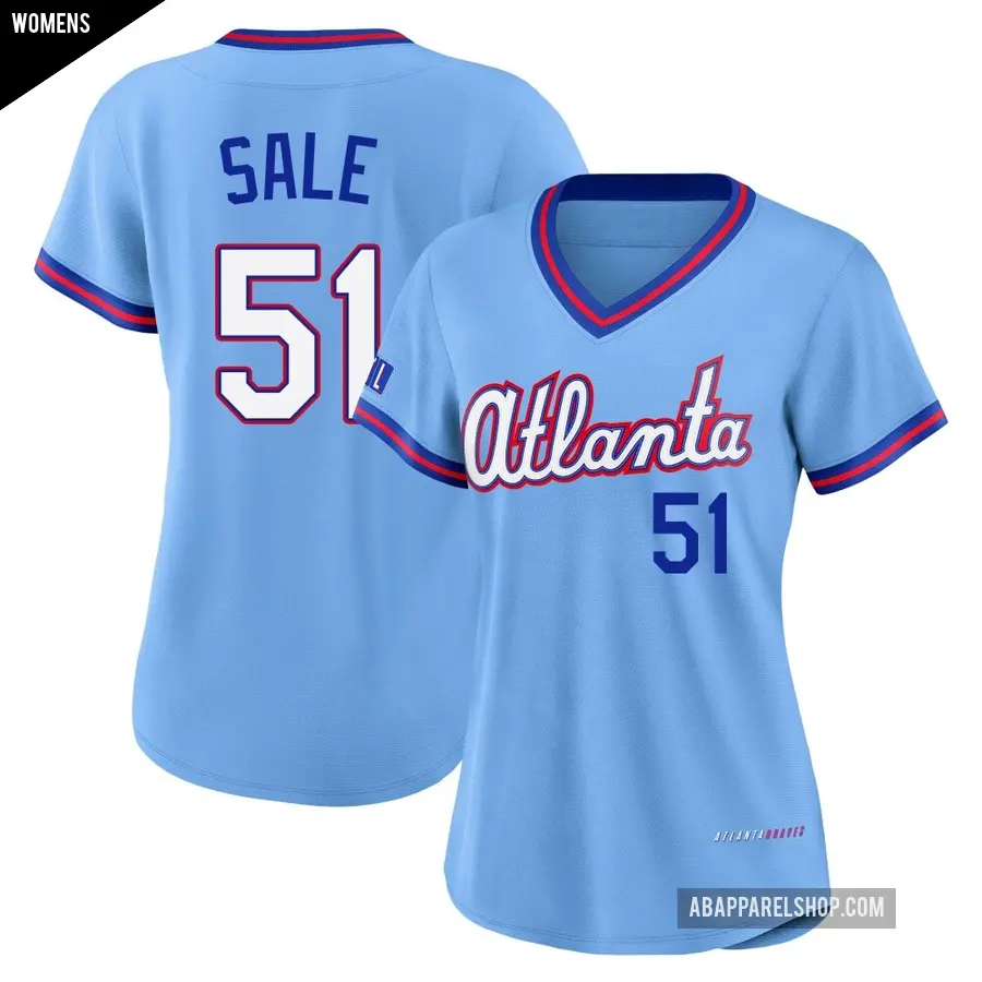 Women's Atlanta Braves ＃51 Chris Sale Limited Blue Powder 2026 City Connect Stadium Jersey