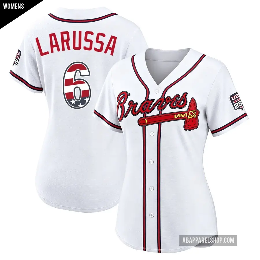 Women's Atlanta Braves ＃6 Tony Larussa Limited White USA 250 Fourth Of July Home Stadium Jersey
