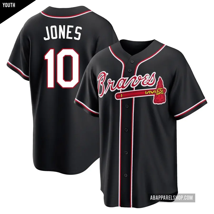 Youth Atlanta Braves ＃10 Chipper Jones Replica Black Fashion Out Jersey