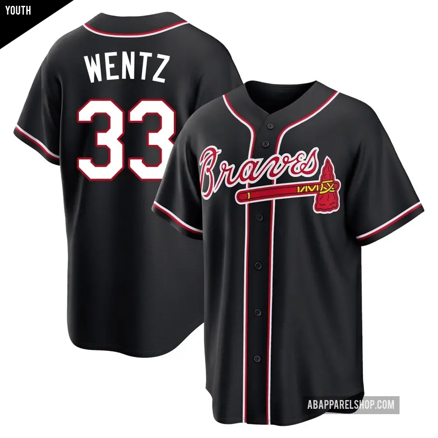 Youth Atlanta Braves ＃33 Joey Wentz Replica Black Fashion Out Jersey