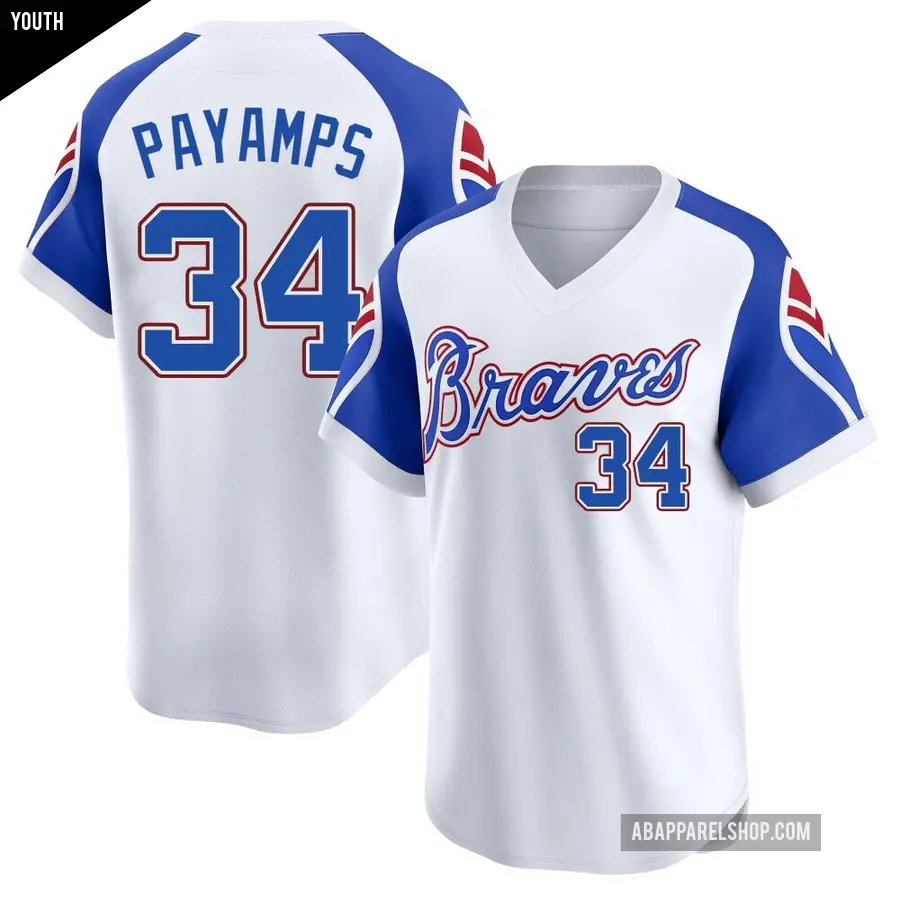 Youth Atlanta Braves ＃34 Joel Payamps Limited White Throwback Cooperstown Collection Jersey