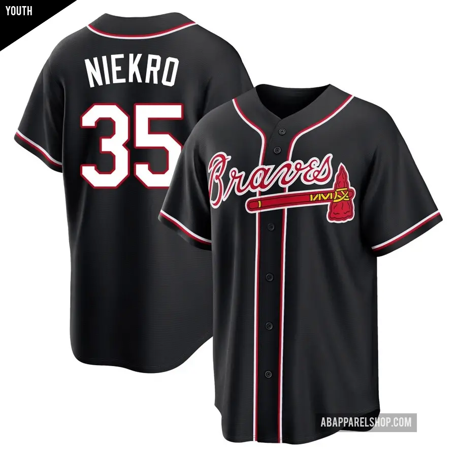 Youth Atlanta Braves ＃35 Phil Niekro Replica Black Fashion Out Jersey