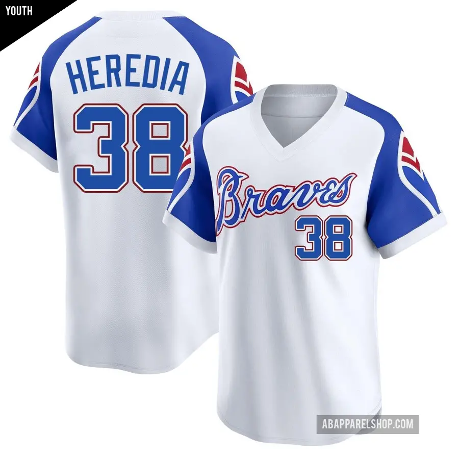Youth Atlanta Braves ＃38 Guillermo Heredia Limited White Throwback Cooperstown Collection Jersey