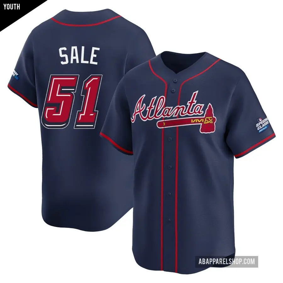 Youth Atlanta Braves ＃51 Chris Sale Limited Navy 2025 Speedway Classic Alternate Jersey